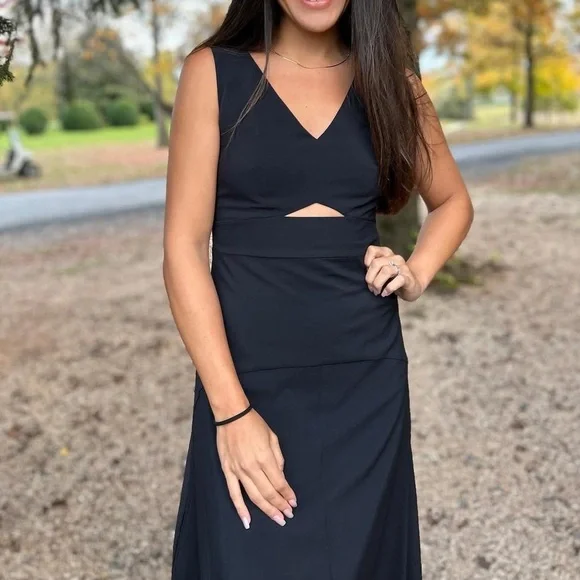 Theory Black Sheath Midi Dress V-Neck Sleeveless - Picture 4 of 4